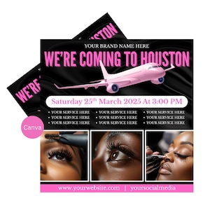 Lash Travel Flyer | Eye Lashes Flyer | Editable Makeup Artist Template | Business Booking | Travel Flyer For Lash Artists | Canva Template