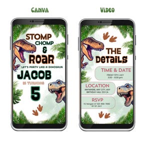 Dinosaur Party Digital Invite Video | Dinosaur Invitation Video | T- Rex Video Invite | Animated Dinosaur Birthday Invite | Canva Template
