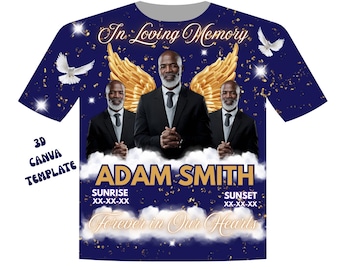 3d Memorial Shirt Canva | In Loving Memory Shirt Png | Rip Shirt Png | Heaven Background With Gold Wings | Blue Heaven Background