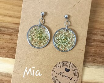 Boucles d'oreilles résine et vraies fleurs séchées, bijoux résine, bohème et chic