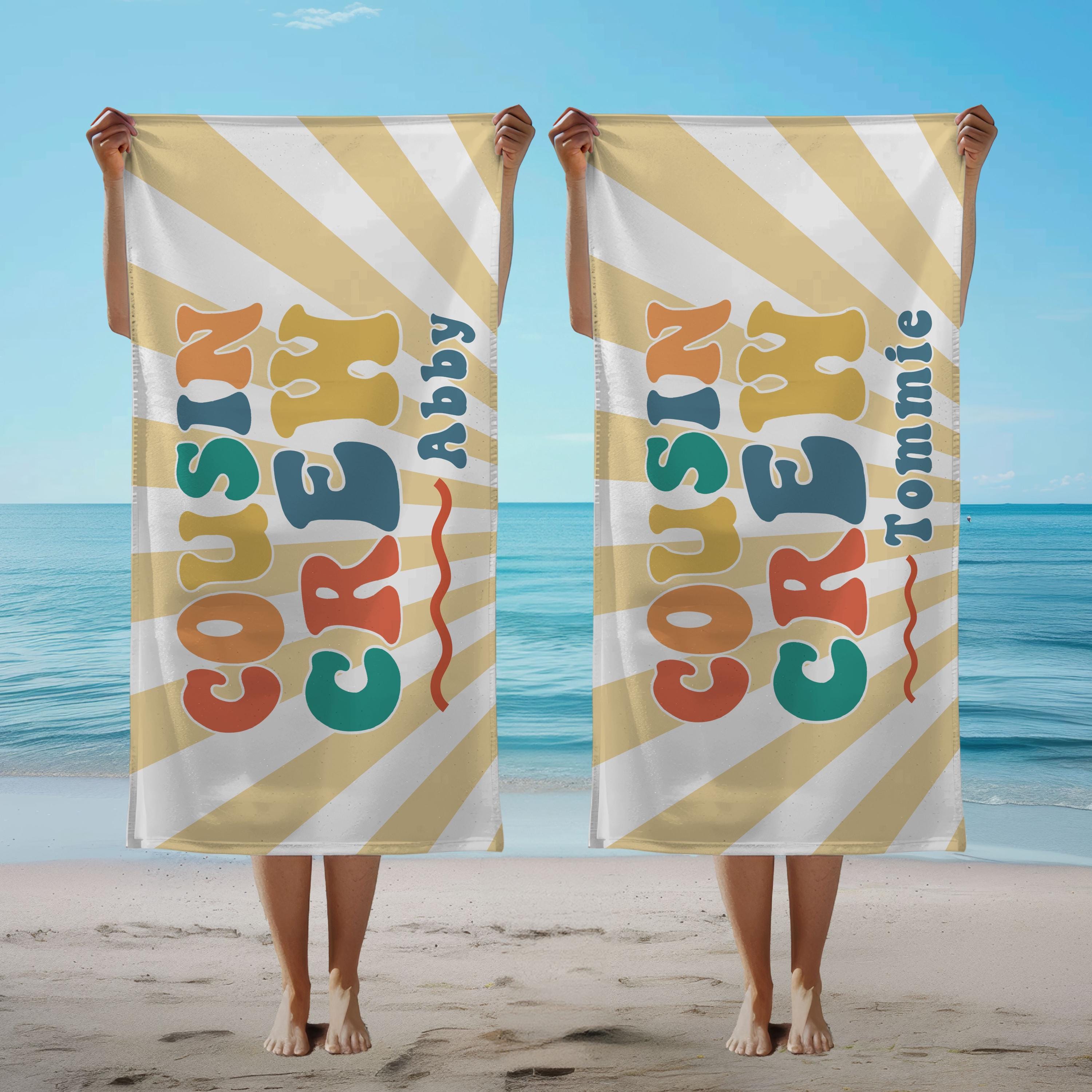 Personalized Cousin Beach Towel, Cousin Crew Towel Gift, Kids Custom Name