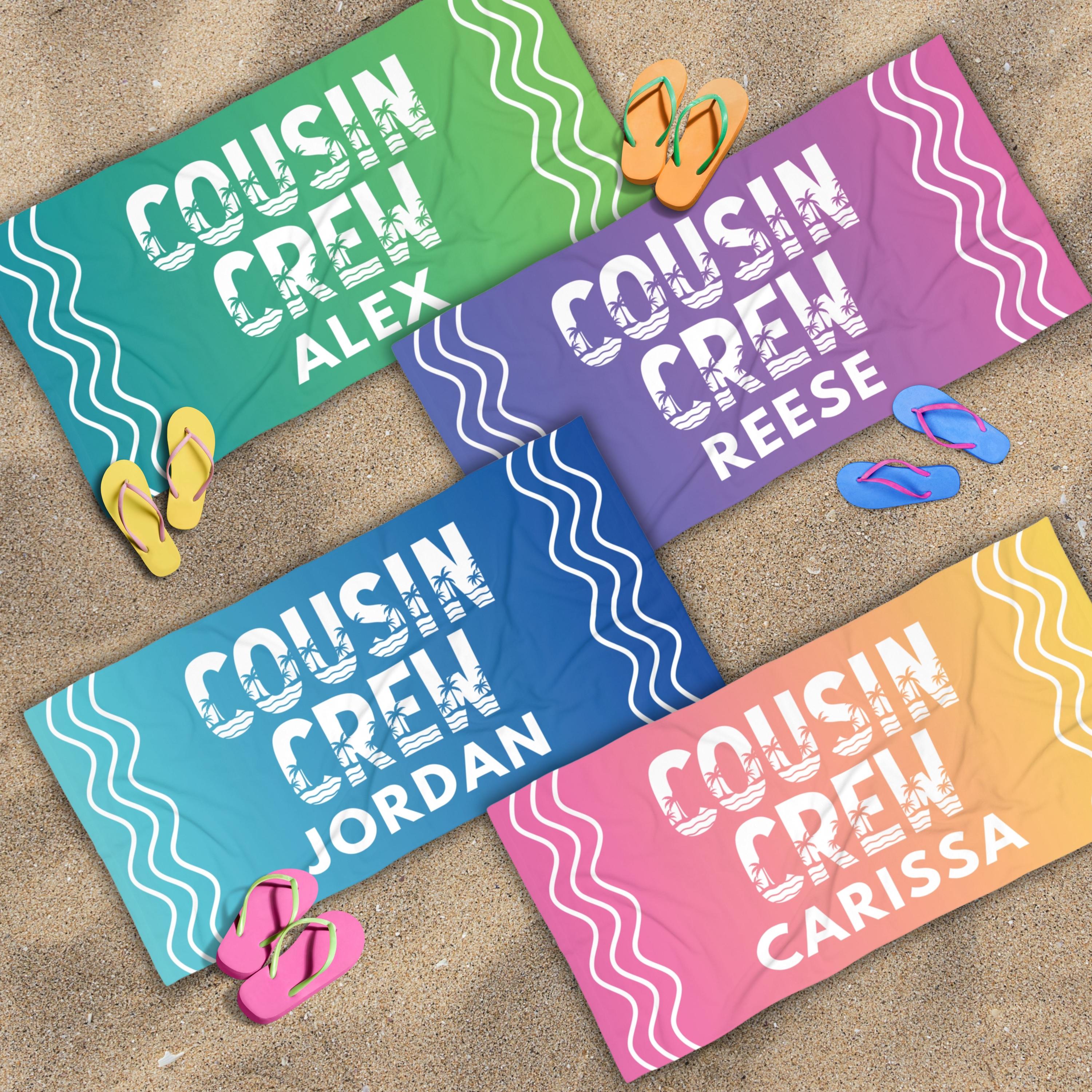 Personalized Cousin Crew Beach Towel, Custom Grandkids Names Pool Bath Towel, Matching Cousin Gift From Grandma or Aunt, Cousin Cruise Trip