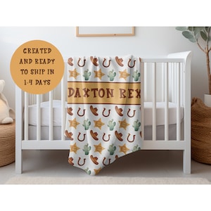 Cowboy Name Blanket, Personalized Baby Boy or Girl Western Name Blanket, Custom Kids Cowboy Hat Blanket Gift,  Cowboy Western Nursery Decor