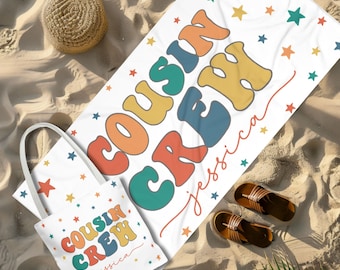 Personalized Cousin Beach Towel, Cousin Crew Towel Gift, Kids Custom Name Pool Towel, Cousin Family Reunion Gift, Cousin Crew Tote Bag