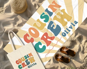 Personalized Cousin Beach Towel, Cousin Crew Towel Gift, Kids Custom Name Pool Towel, Cousin Family Reunion Gift, Cousin Crew Tote Bag