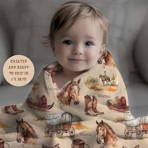 Cowboy Name Blanket, Personalized Baby Boy or Girl Western Name Blanket, Custom Kids Cowboy Hat Blanket Gift,  Cowboy Western Nursery Decor