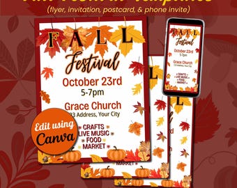 Fall Festival Flyer Template: Church, School Event, Editable Canva Design (Instant Download)