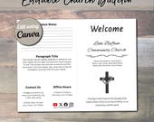 Welcome & Cross Church Bulletin Template: 11x8.5 Bifold Digital Download (Customizable Canva Design)