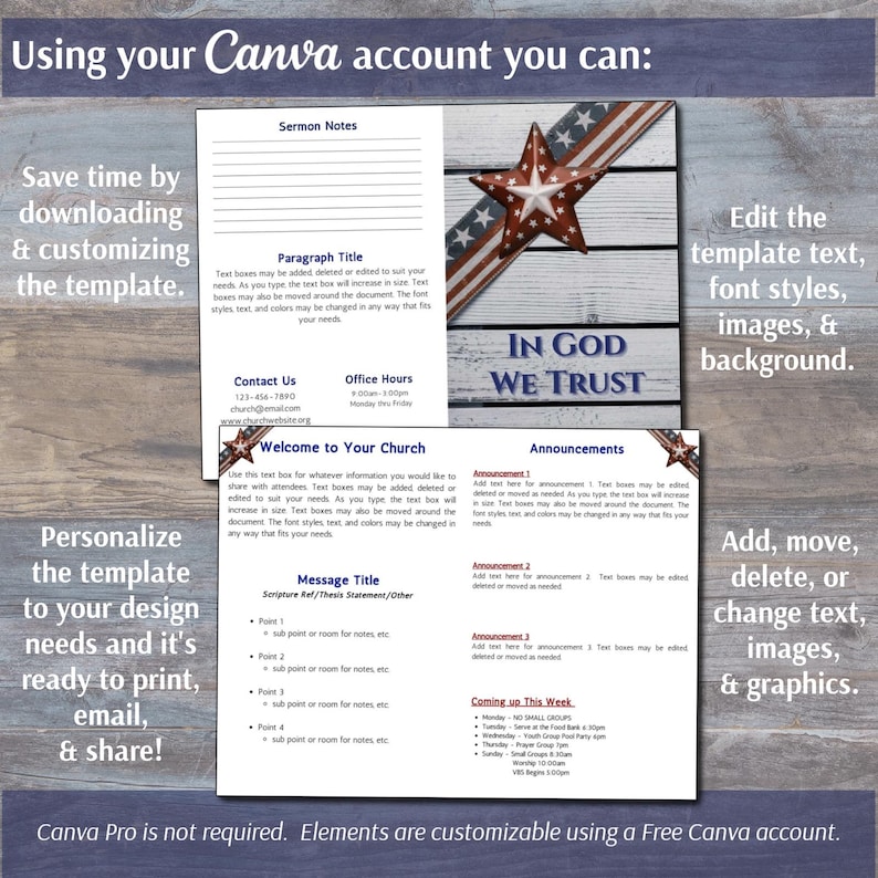 Independence Day in God We Trust Church Bulletin Template Customizable