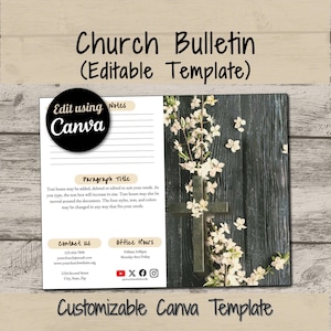 Blumen Kreuz Kirchen Bulletin Vorlage: Anpassbares Canva Design (11x8.5 Bifold)