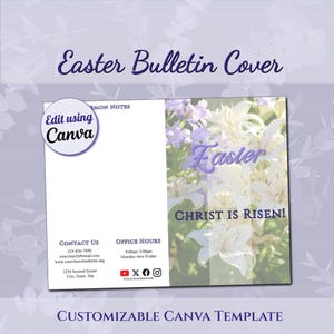 Easter Lillies Church Bulletin Template:  Instant Digital Download (Bi-Fold Canva Design)