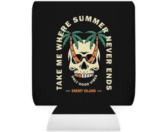 Portabevande termico con teschio e palma "Take Me Where Summer Never Ends"