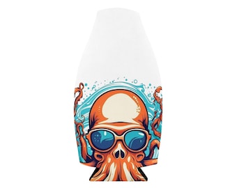 Custodia termica con cerniera a forma di teschio di polpo e occhiali da sole / Portabottiglie termico in neoprene a tema oceano
