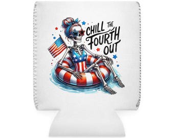 Funda enfriadora de latas con diseño de esqueleto para el 4 de julio / Patriótico del 4 de julio