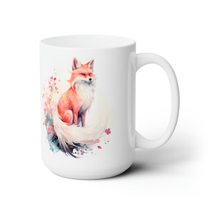 Earth Fox Mug, Kitsuné Mug, Kitsune cup, Fox Watercolor Mug, Ceramic Mug 15oz