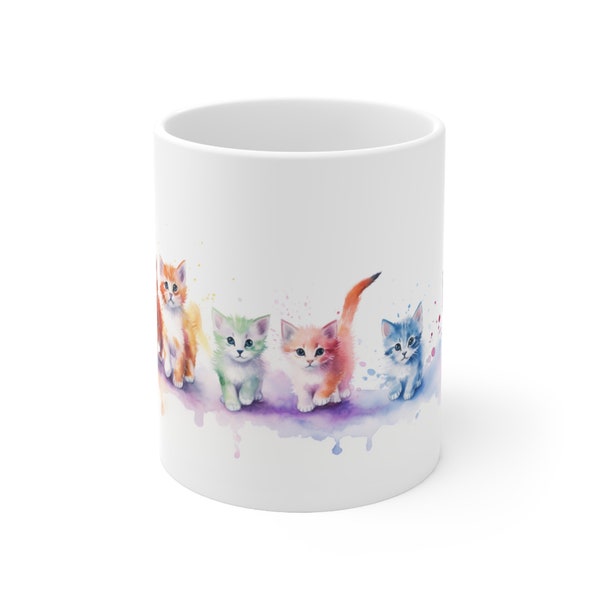 Rainbow Kitten Mug, Cute Kitten Mug, Cat Mug, Feline Mug, Cat Cup, Kitten Cup, Baby Cats Mug, Ceramic Mug 11oz