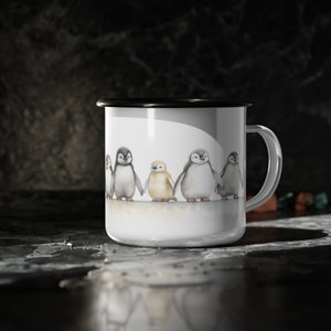 Baby Penguin Mug, Penguin Cup, Cute Penguin Mug, Watercolor Penguin Enamel Camp Cup