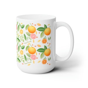 Citrus Fruits Mug, Orange Grapefruit Lemon Cup. Citrus Fruit Coffee and Tea Ceramic Mug 15oz