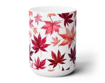 Red Japanese Maple Leaves Mug, Acer japonicum leaves Cup, Japanese Maple Ceramic Mug 15oz