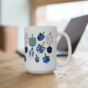 Vielzahl von Dreidels Becher, Chanukka Dreidel Tasse, Hanukkah Dreidel Keramikbecher 15 Unzen