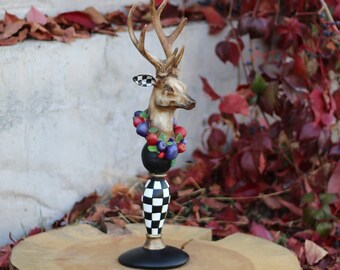 Reindeer Statue, Deer Bust Statue, Rustic Art, Christmas Gift For Him, Happy New Year