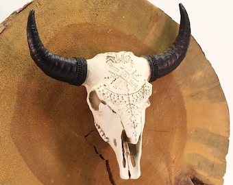 手描きのバッファローの頭蓋骨、壁掛け可能な牛の頭骨の角 - Etsy 日本