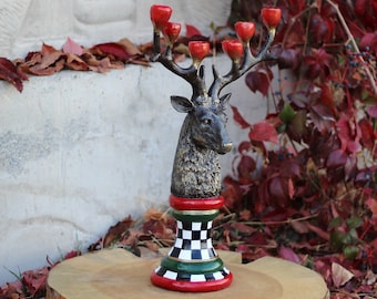 Handmade Reindeer Candelabra: Whimsical Christmas Candle Holder