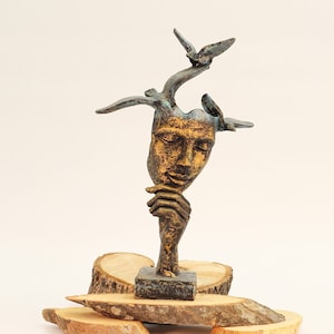 Abstract Face With Birds Statue - Mask Sculpture