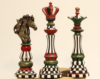 Chess Figurine Set Statue -King, Queen and Knight Figurine - Unique Chess Statue - Home and Office Decor