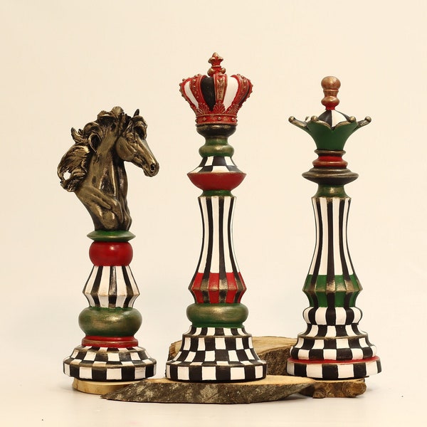 Chess Figurine Set Statue -King, Queen and Knight Figurine - Unique Chess Statue - Home and Office Decor