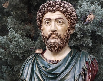 Riesige handgefertigte Marcus Aurelius Statue – 86,4 cm große Skulptur – römische Kaiserskulptur – Philosophenbüste – Geschenke für ihn
