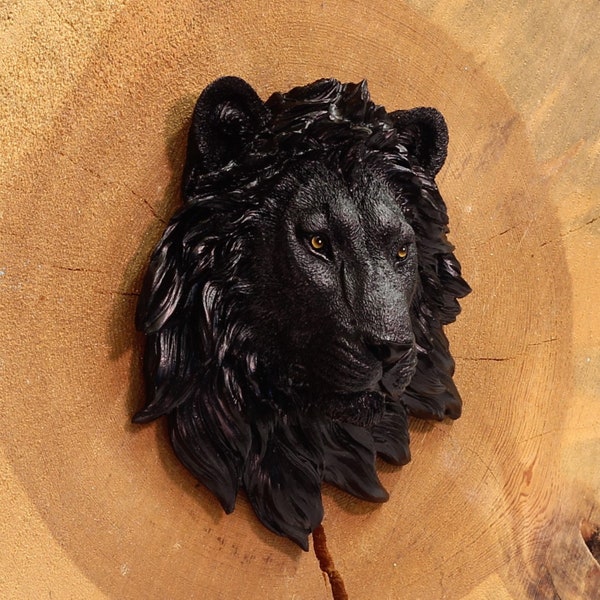 Decorazione da parete con testa di leone nera, figura di animale, arte da parete, scultura da parete, regalo di Natale per lui