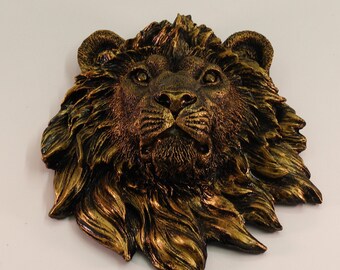 金のライオンヘッドの壁飾り：古代スタイルの動物彫刻 - Etsy 日本