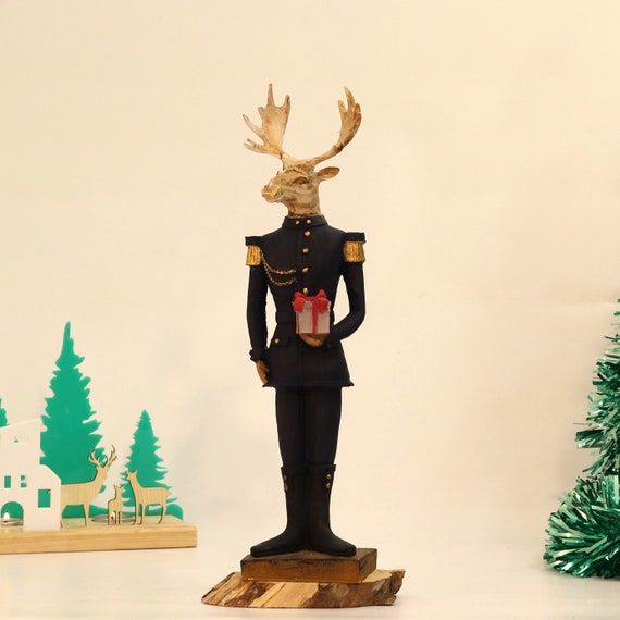 Soldier Deer Statue, Rustic Art, Polyester and Marble Powder
