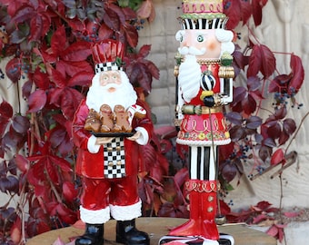 Vintage Christmas Statues: Nutcracker and Santa Claus Home Decor Set