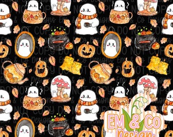Cute ghost Halloween Fall Seamless Pattern- seamless file-