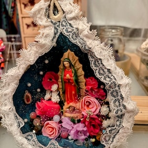 Our Lady of Guadalupe Nicho,  Virgin Guadalupe Altar, Nicho, Gourd. Mini Altars, Shrines, Gourd Nicho.