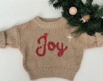 Hand embroidered Oversized  Christmas sweater for baby and toddler.