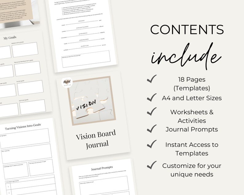 Vision Board Journal: Customizable Canva Templates for Goal Setting ...
