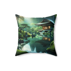 Spun Polyester Square Pillow Peaceful Japanese Zen Garden zdjęcie 9