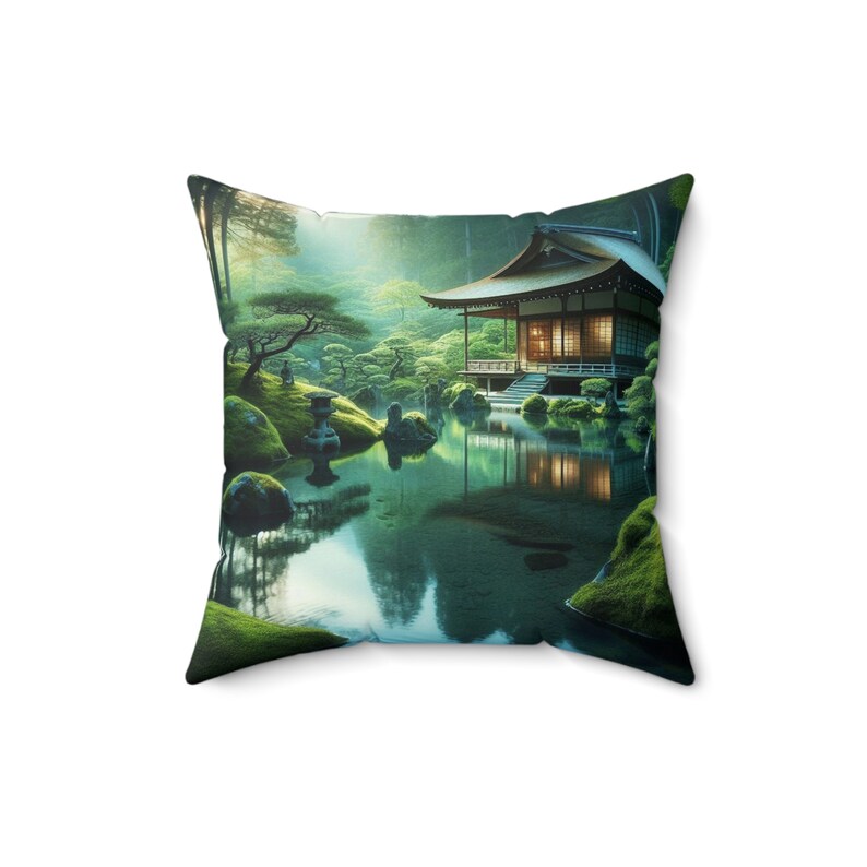 Spun Polyester Square Pillow Peaceful Japanese Zen Garden zdjęcie 9