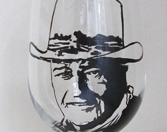 Hand Painted Wine Glass - JOHN WAYNE