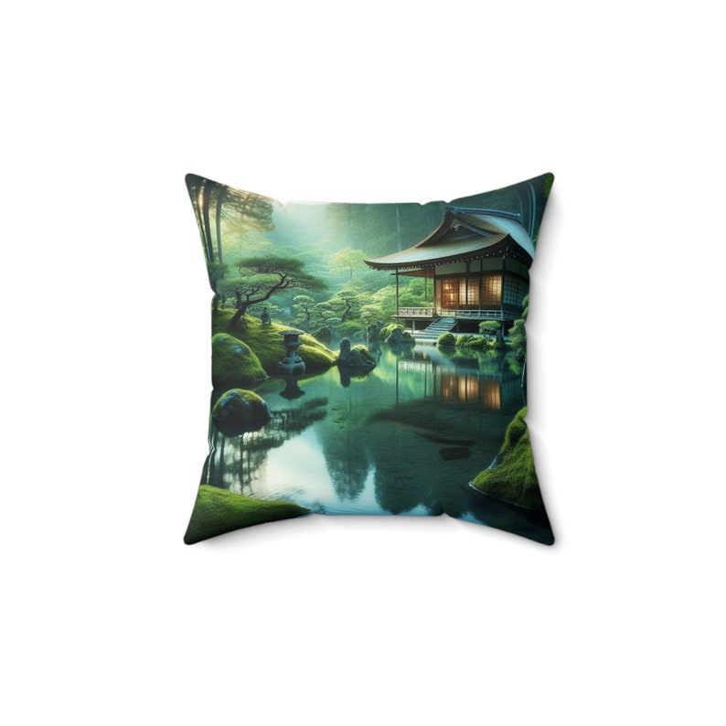 Spun Polyester Square Pillow Peaceful Japanese Zen Garden zdjęcie 2