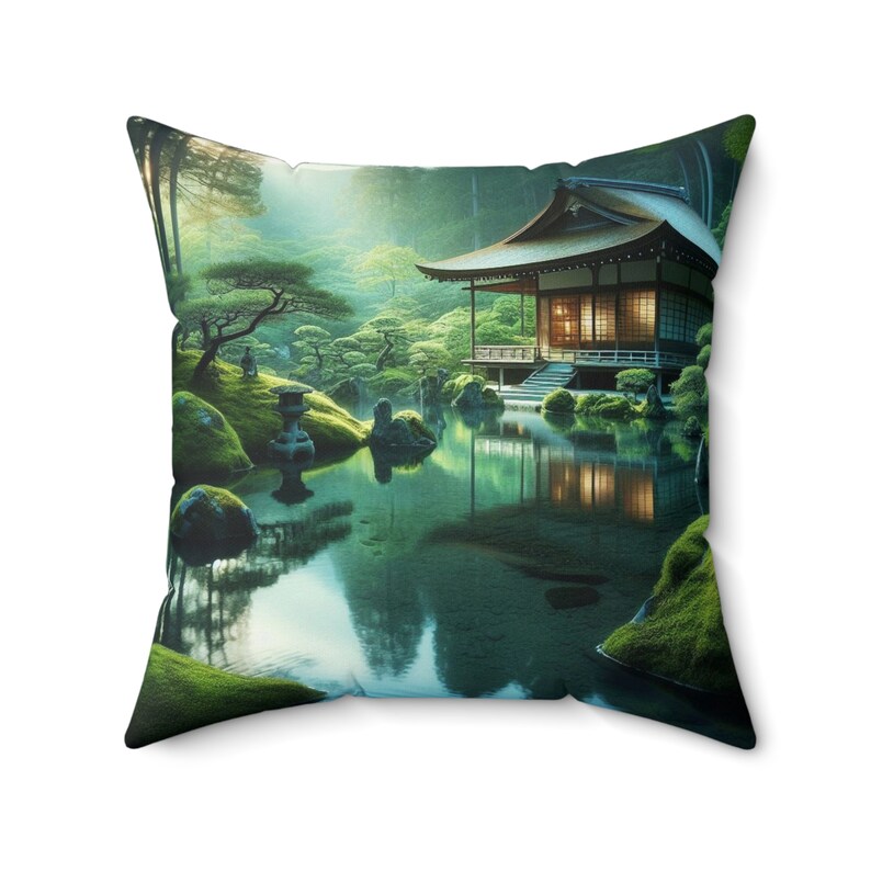 Spun Polyester Square Pillow Peaceful Japanese Zen Garden zdjęcie 5
