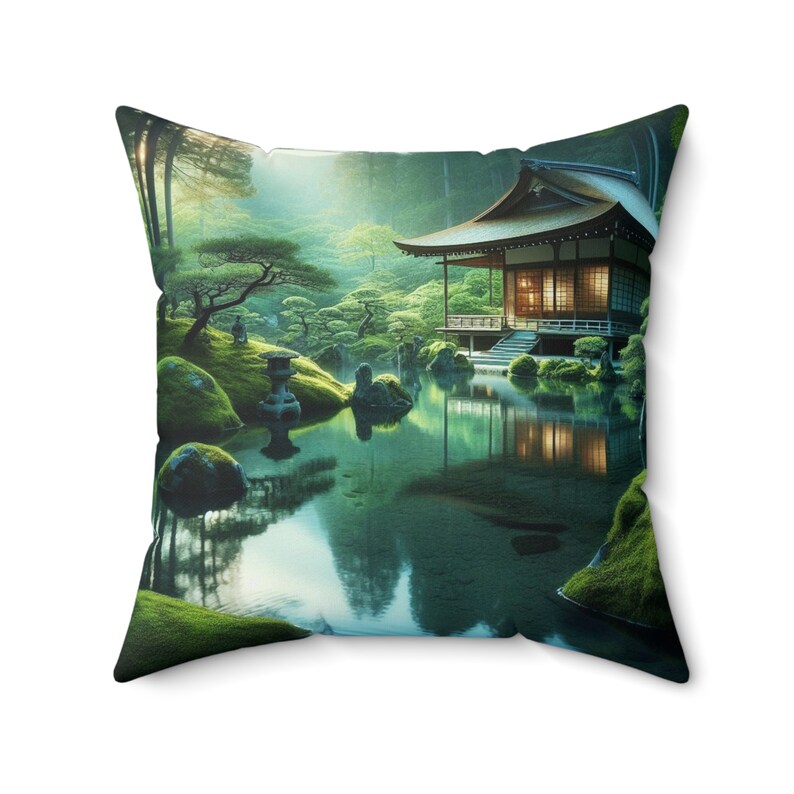 Spun Polyester Square Pillow Peaceful Japanese Zen Garden zdjęcie 1