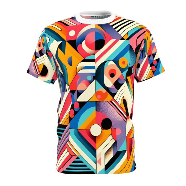 Unisex Cut & Sew Tee - Colorful Abstract Geometric Shapes and Lines,Vibrant Colors, Playful Design, Modern