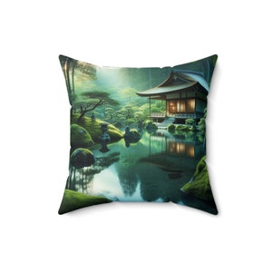 Spun Polyester Square Pillow Peaceful Japanese Zen Garden zdjęcie 3