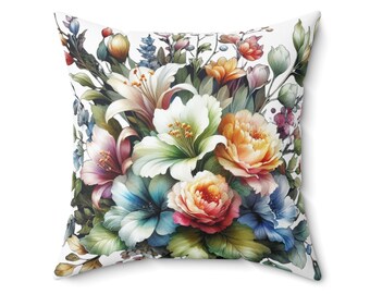 Spun Polyester Square Pillow - Floral Bouquet