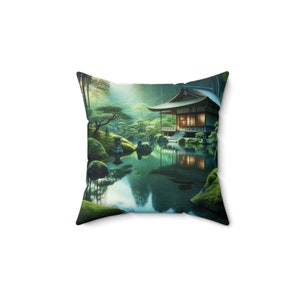 Spun Polyester Square Pillow Peaceful Japanese Zen Garden zdjęcie 7