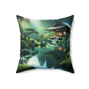 Spun Polyester Square Pillow Peaceful Japanese Zen Garden zdjęcie 4